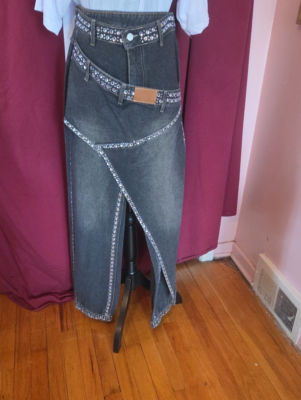 Embellished Dark Wash Denim Wrap Pants